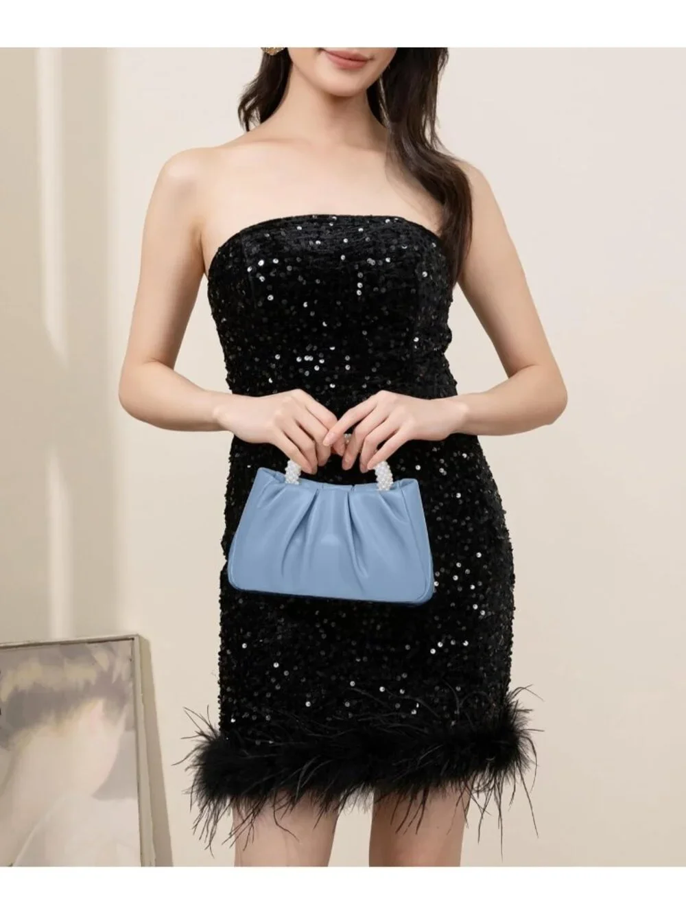 👜Women's Blue Leather Wedding Party Pearl Elegant Clutch Purse Magnetic Snap